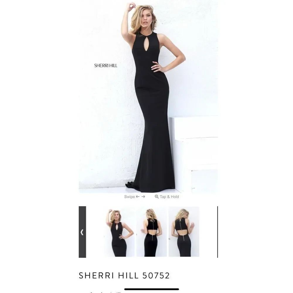 Sherri Hill size 0 black long formal gown with train and keyhole front open back